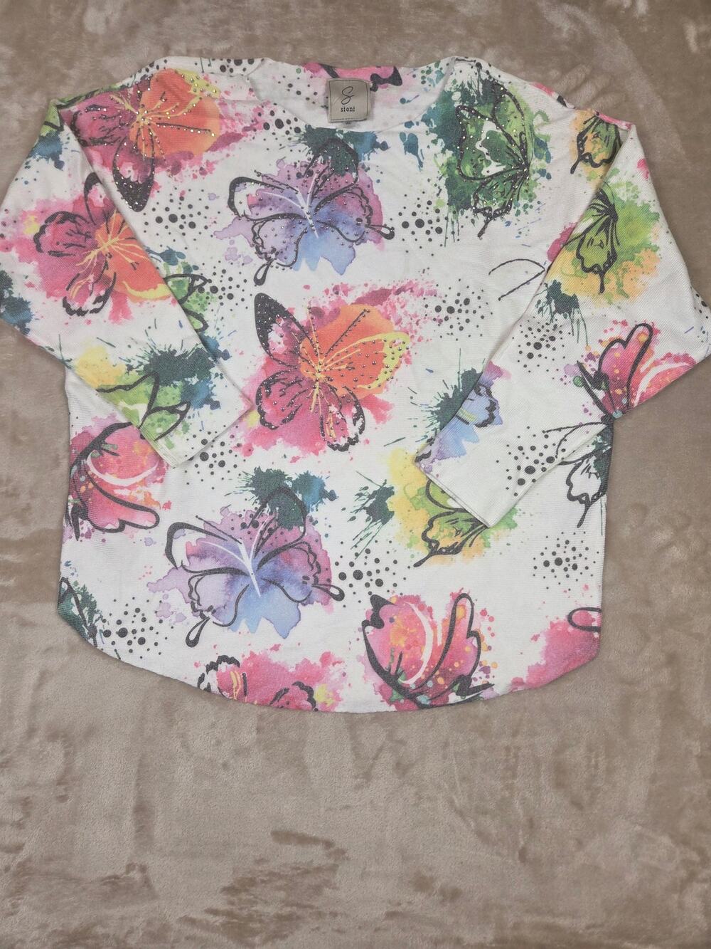 Sioni Colorful Butterfly Paint Splatter Long Sleeve Shirt M Boho